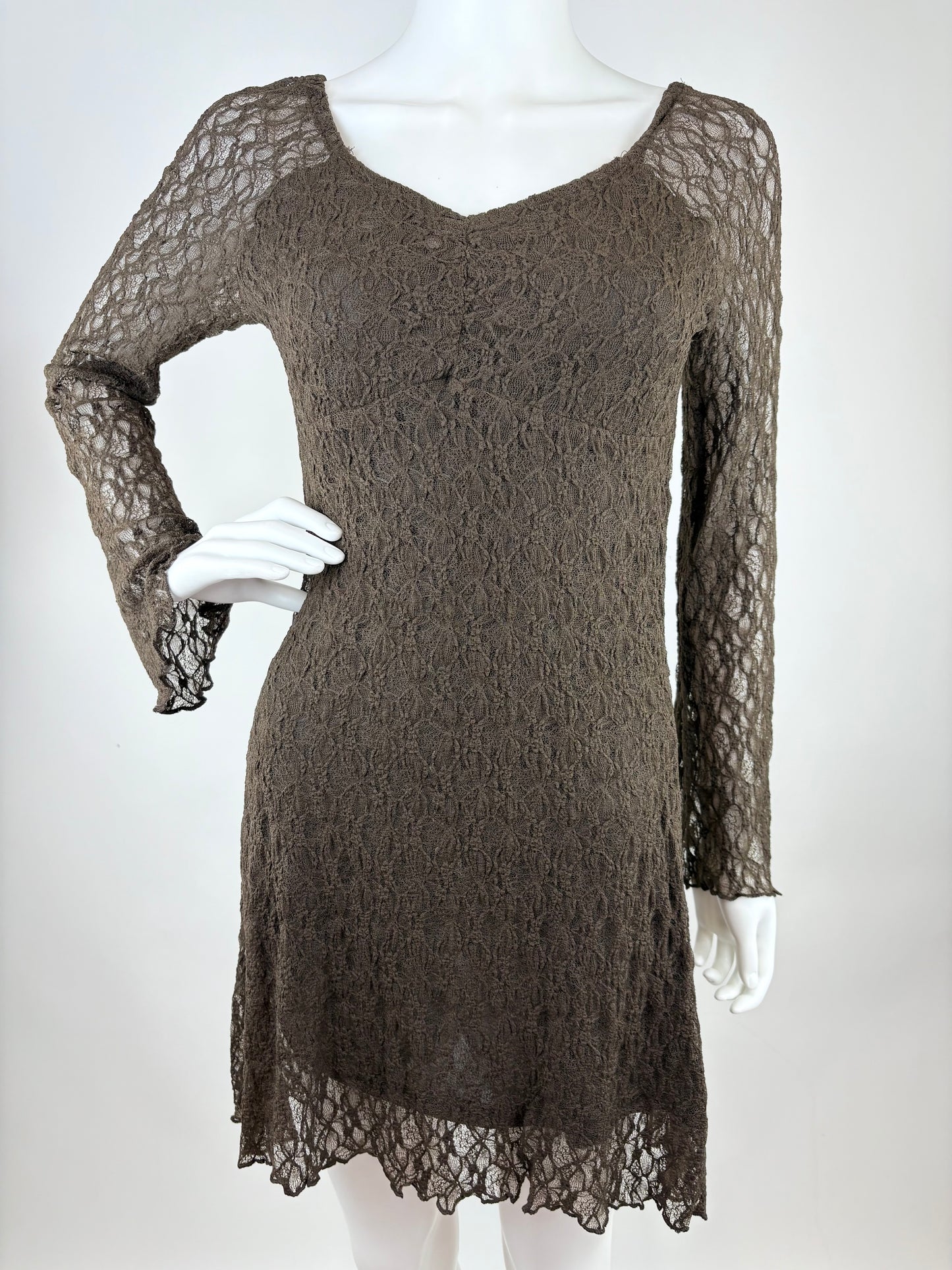 Spitzenkleid schokobraun, Gr. 34-40