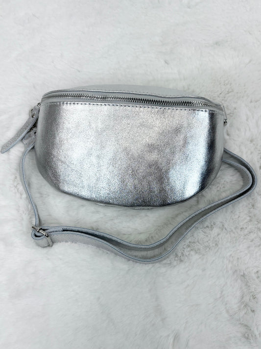 Leder-Bauchtasche silber