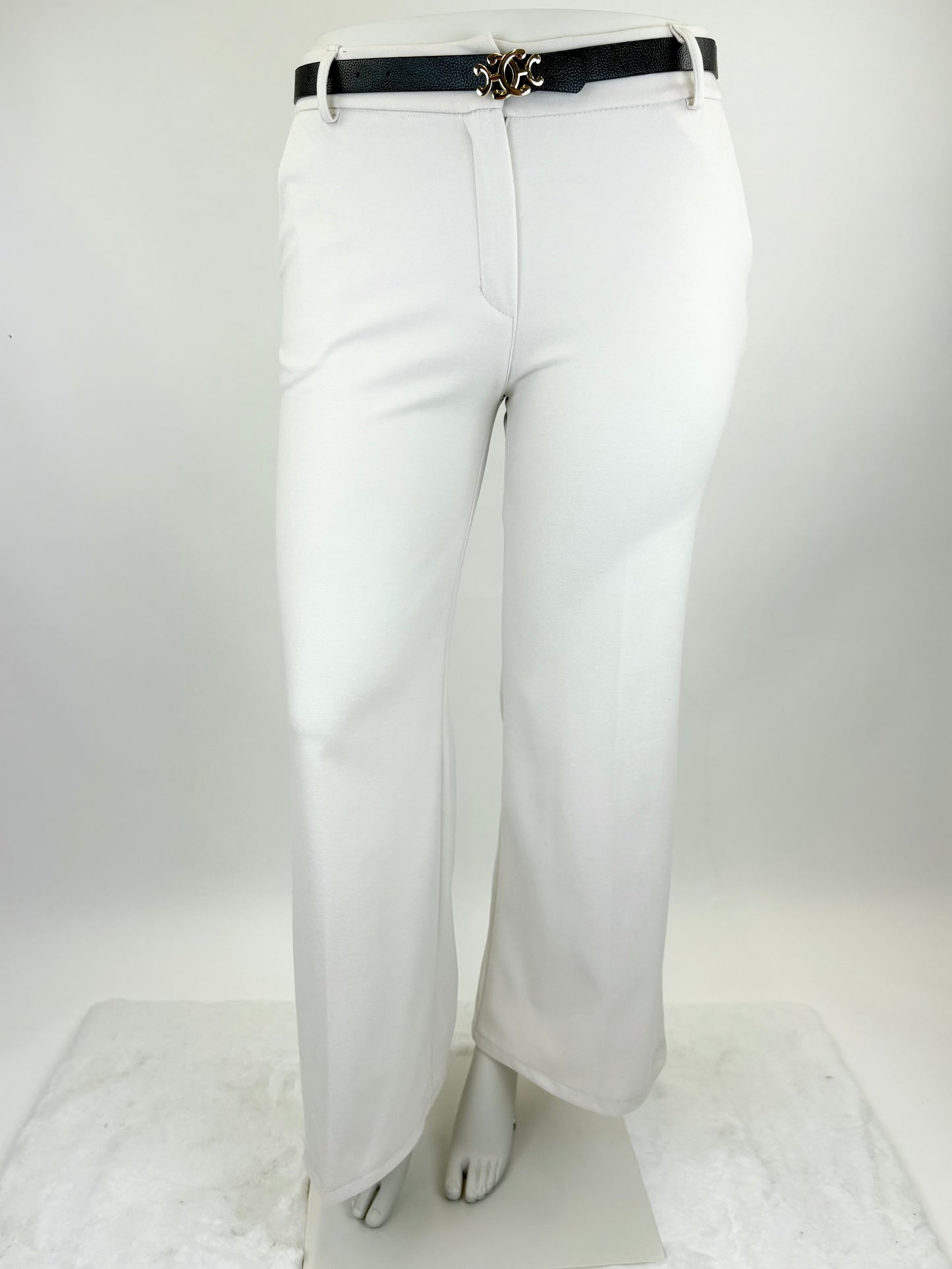 Elegante Stoffhose mit Gürtel wollweiß, Gr. 36-44