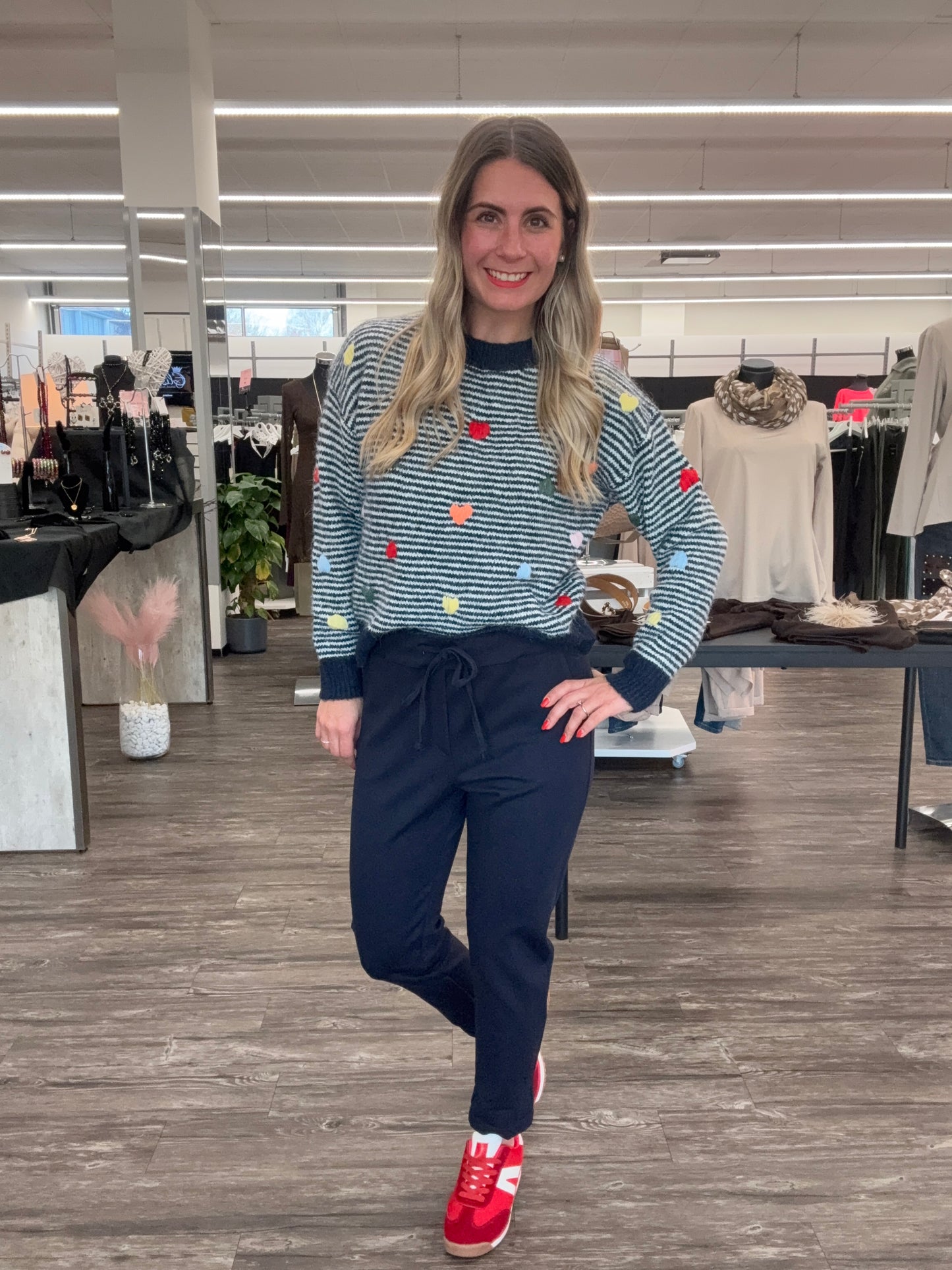 Strickpullover Streifen + Herzen, Gr. 34-40