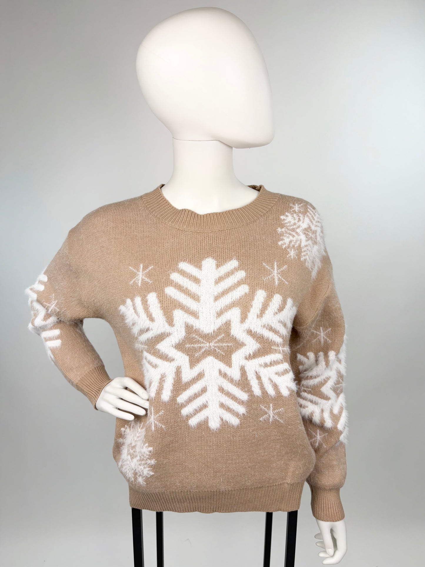 Kuschelpullover mit Schneeflockenmuster camel, Gr. 36-42