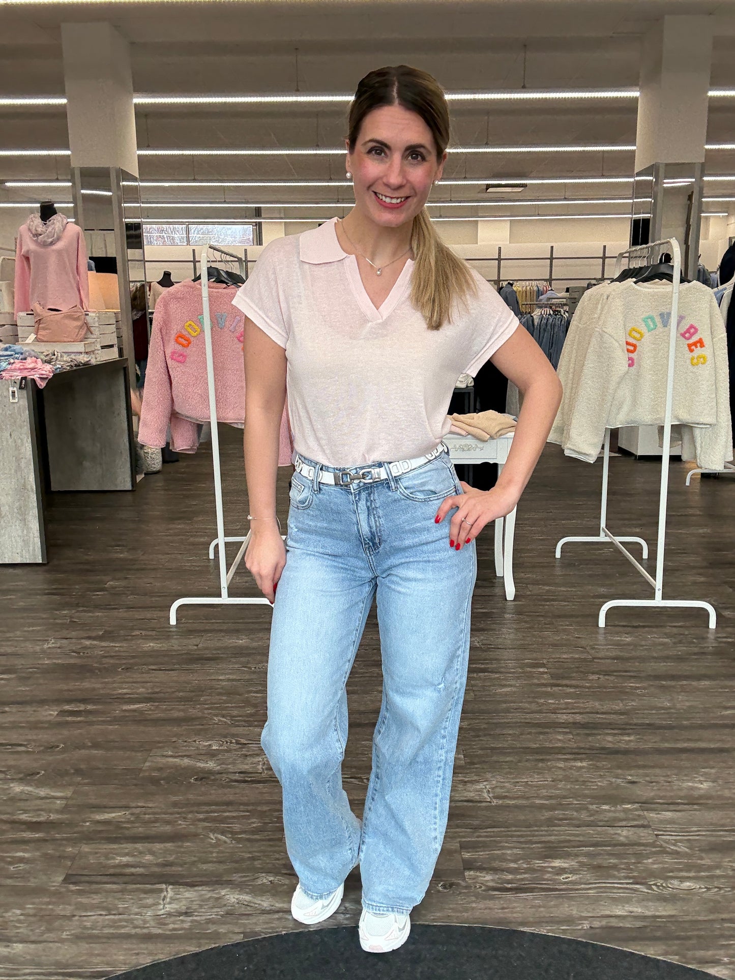 Kurzarm Strickshirt mit Polokragen, Gr. 34-40