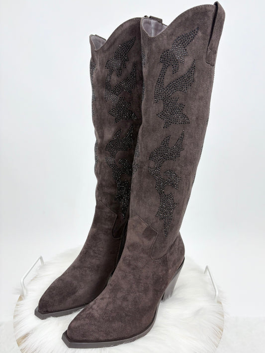 Cowboystiefel Wildlederoptik mit Strass-Applikation , Gr. 36-41