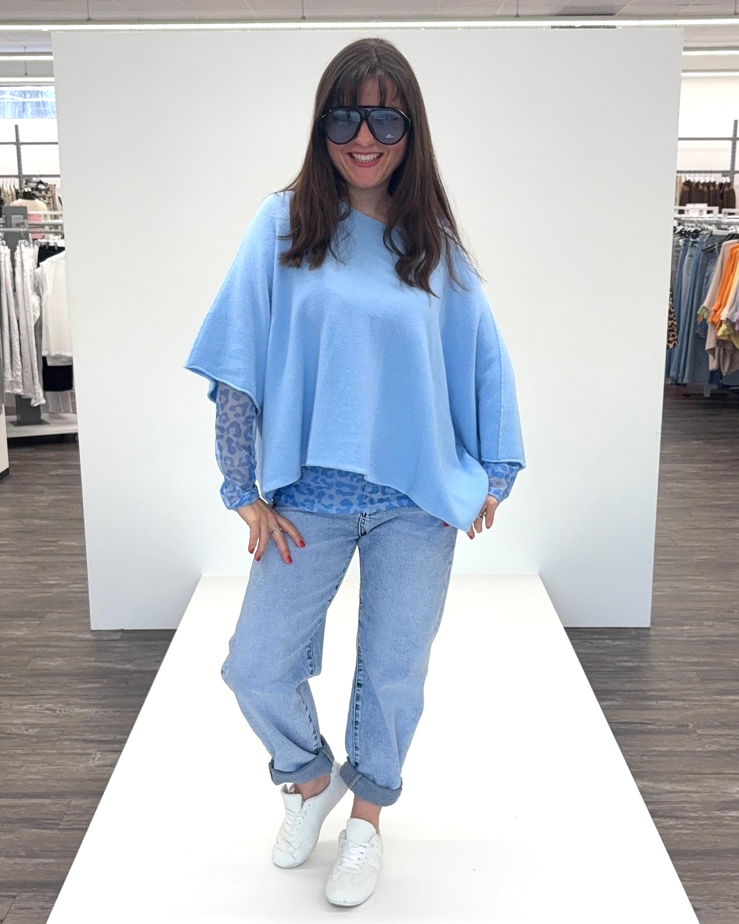 Feinstrick Pullover blau, Gr. 36-42