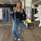 Moderner Blazer mit Reverskragen und Leo-Detail blau, Gr. 34-44