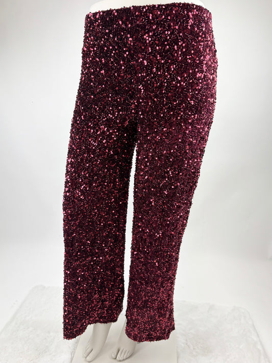 Samthose Pailletten bordeaux, Gr. 34/36 - 42/44