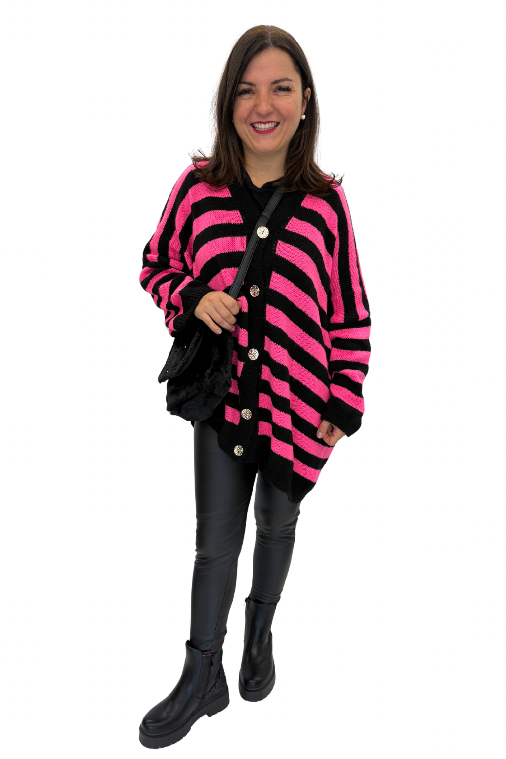 Oversize Strickcardigan schwarz/pink, Gr. 38-46