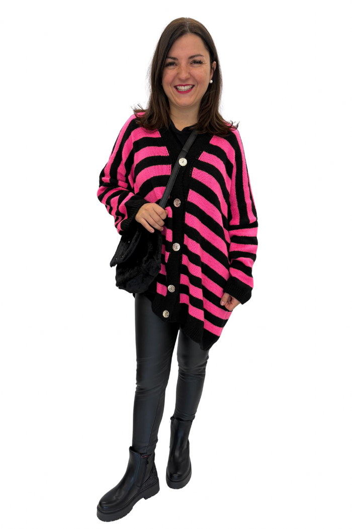 Oversize Strickcardigan schwarz/pink, Gr. 38-46