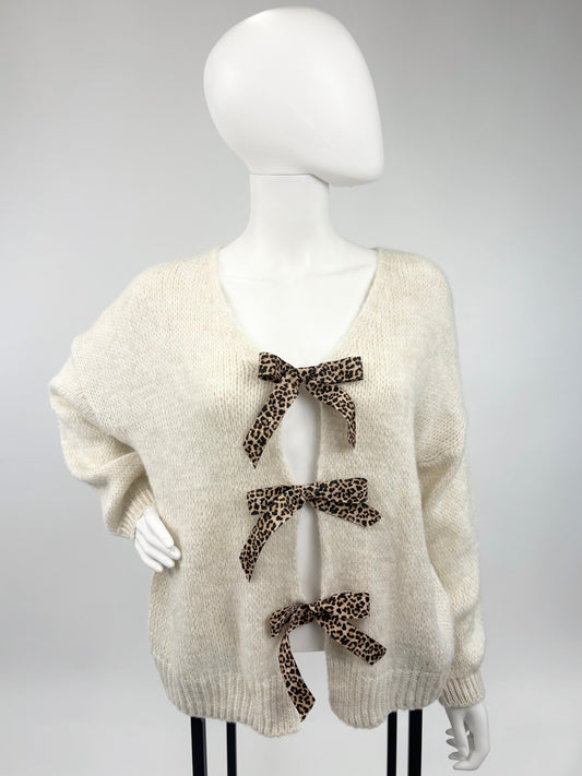 Cardigan Leo-Schleifen beige , Gr. 36-44