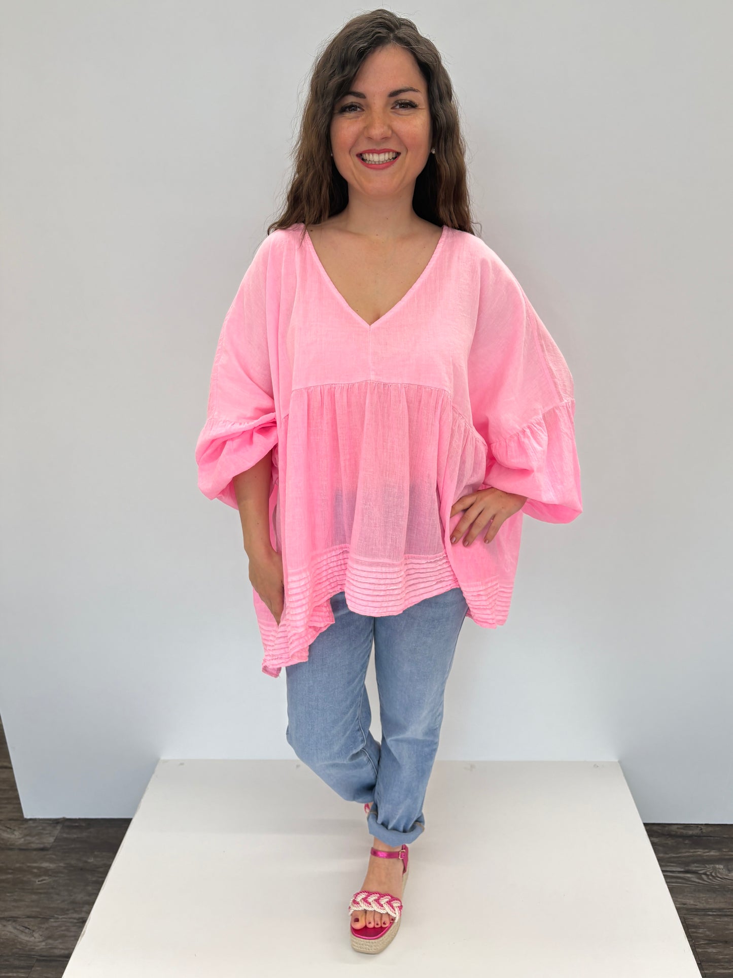Tunika-Bluse neonpink, Gr. 38-44