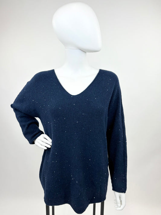 Glitzerpullover dunkelblau, Gr. 36-44