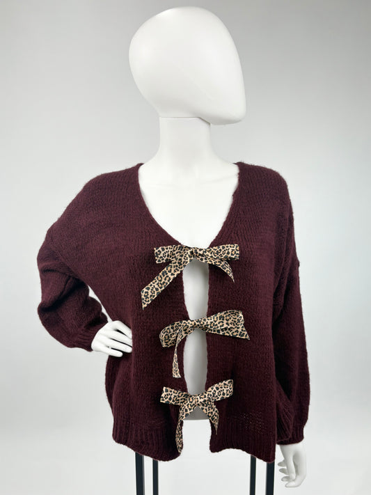 Cardigan Leo-Schleifen bordeaux, Gr. 36-44