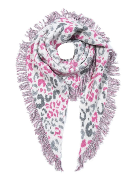Kuscheliger XXL-Schal mit Animal-Print pink/grau
