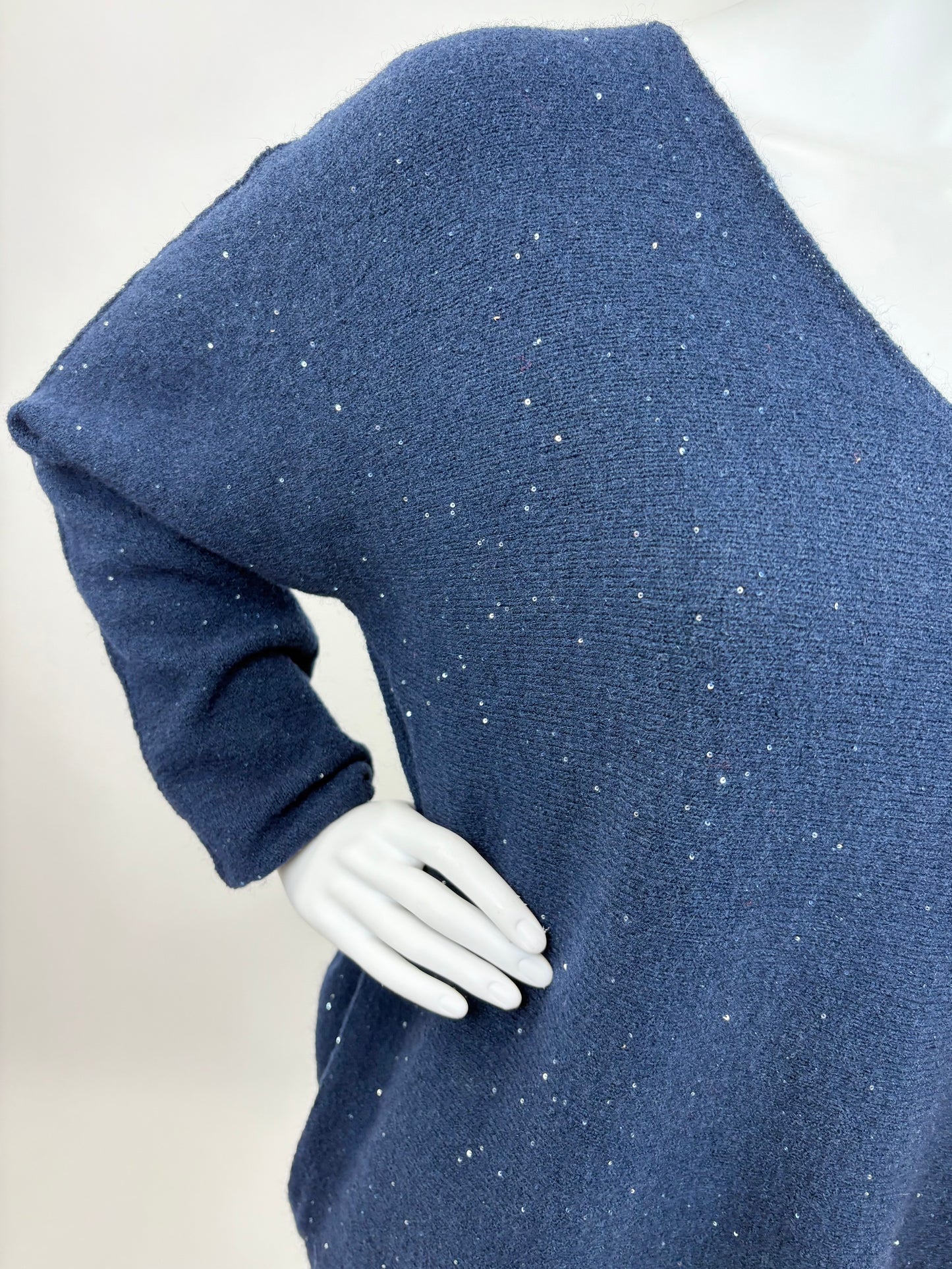 Glitzerpullover dunkelblau, Gr. 36-44