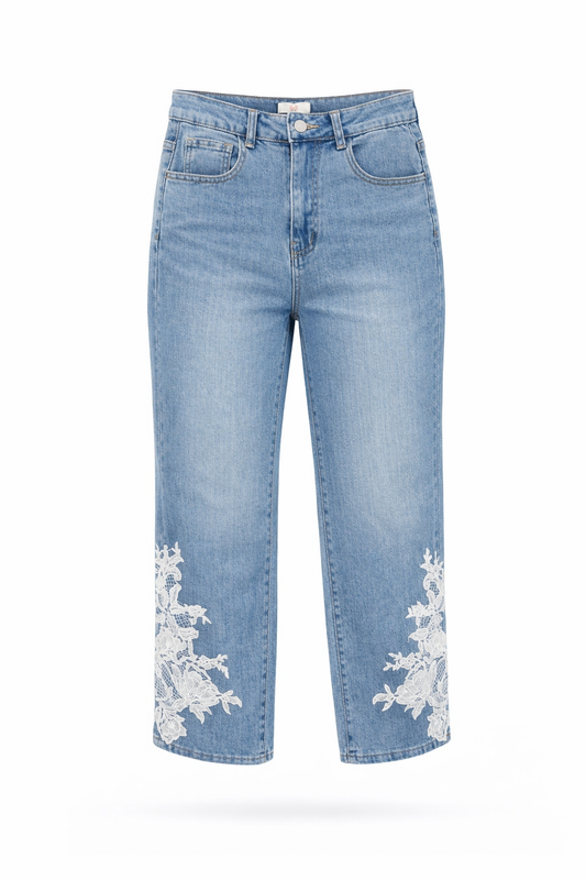 Mid Blue Jeans mit Spitzen-Stickerei, Gr. 36-42