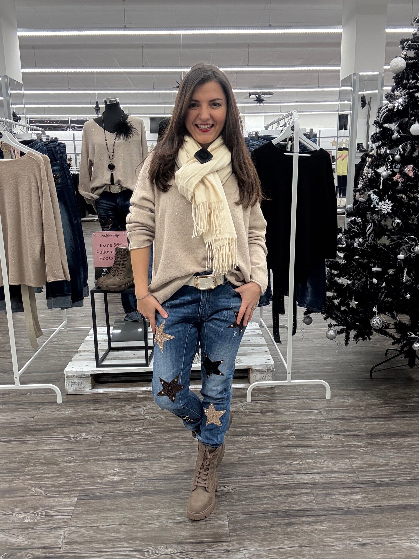 Schal mit Fransen beige