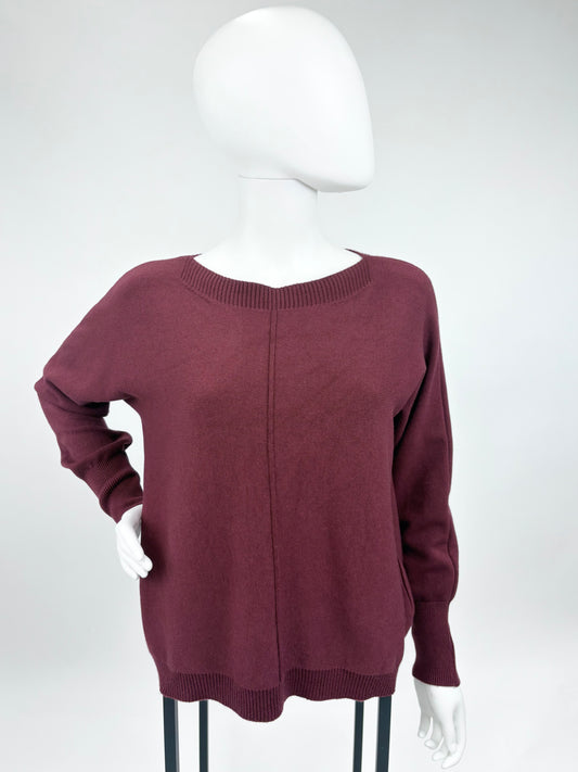 Feinstrickpullover mit Ziernaht bordeaux, Gr. 36-42