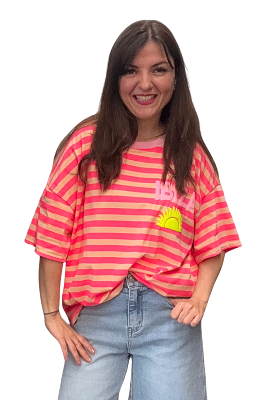 Streifen-Shirt "Ibiza" neonpink/buttergelb, Gr. 36-42