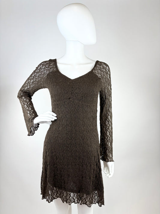 Spitzenkleid schokobraun, Gr. 34-40