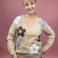 Pullover Blumen beige, Gr. 36-42