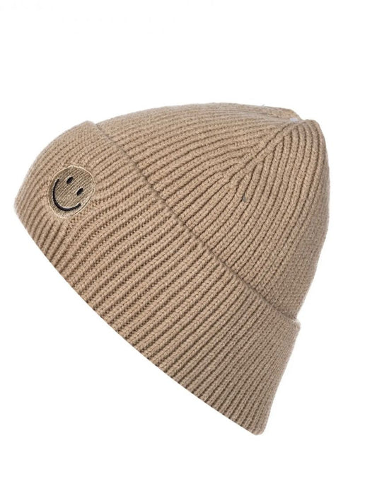 Kuschelige Beanie mit Smiley-Detail beige