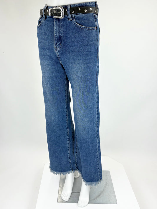 Wide-Leg Jeans Fransen blau, Gr. 34-40
