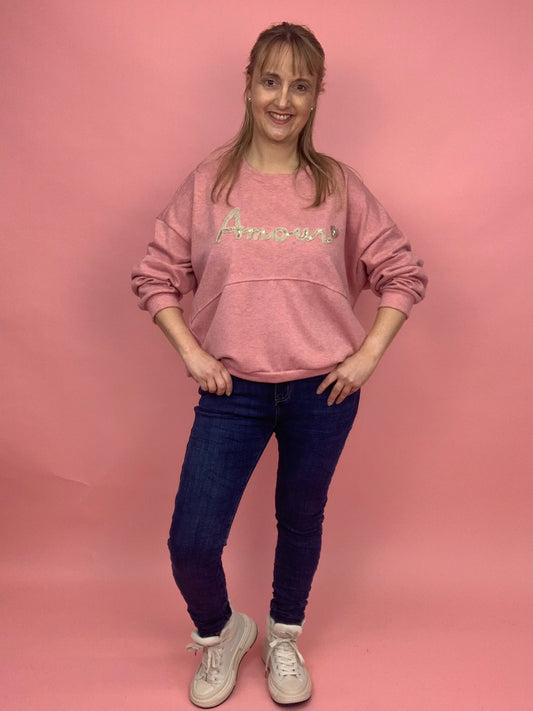 Sweatshirt "Amour" rosa, Gr. 34-40