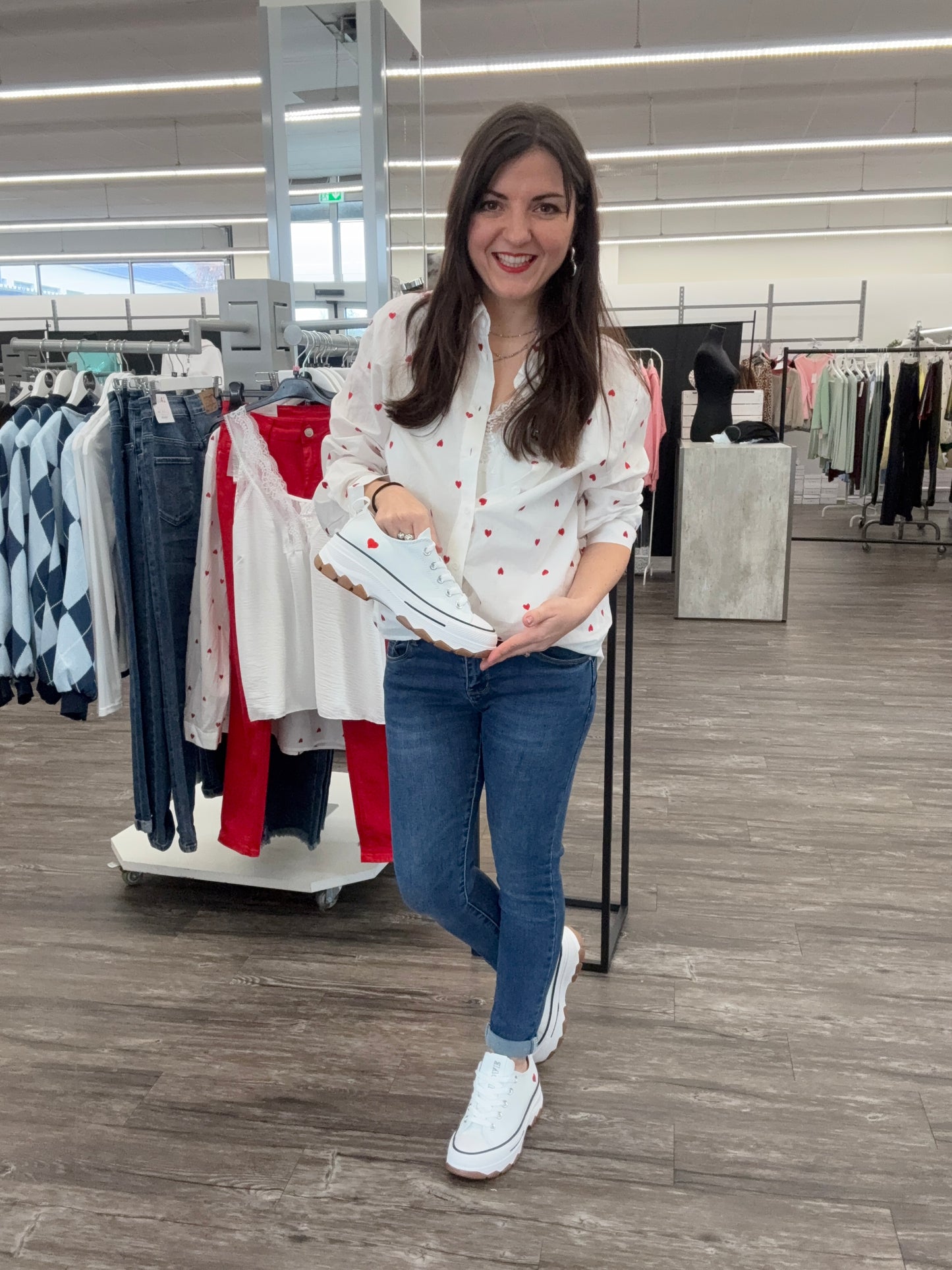 Bluse mit Herzchen weiß, Größe 36-40