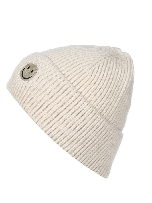 Kuschelige Beanie mit Smiley-Detail hellbeige