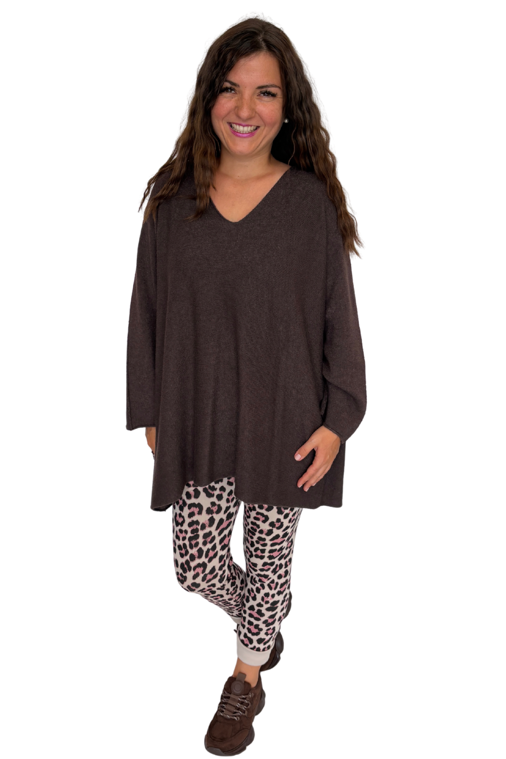 Pullover Mila V-Ausschnitt schokobraun, Gr. 38-46