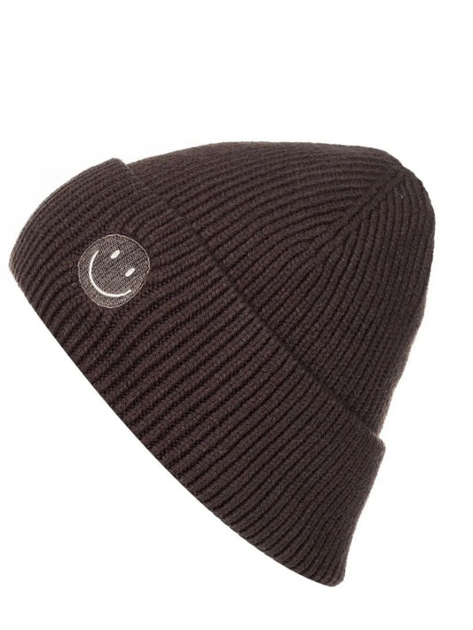 Kuschelige Beanie mit Smiley-Detail  braun