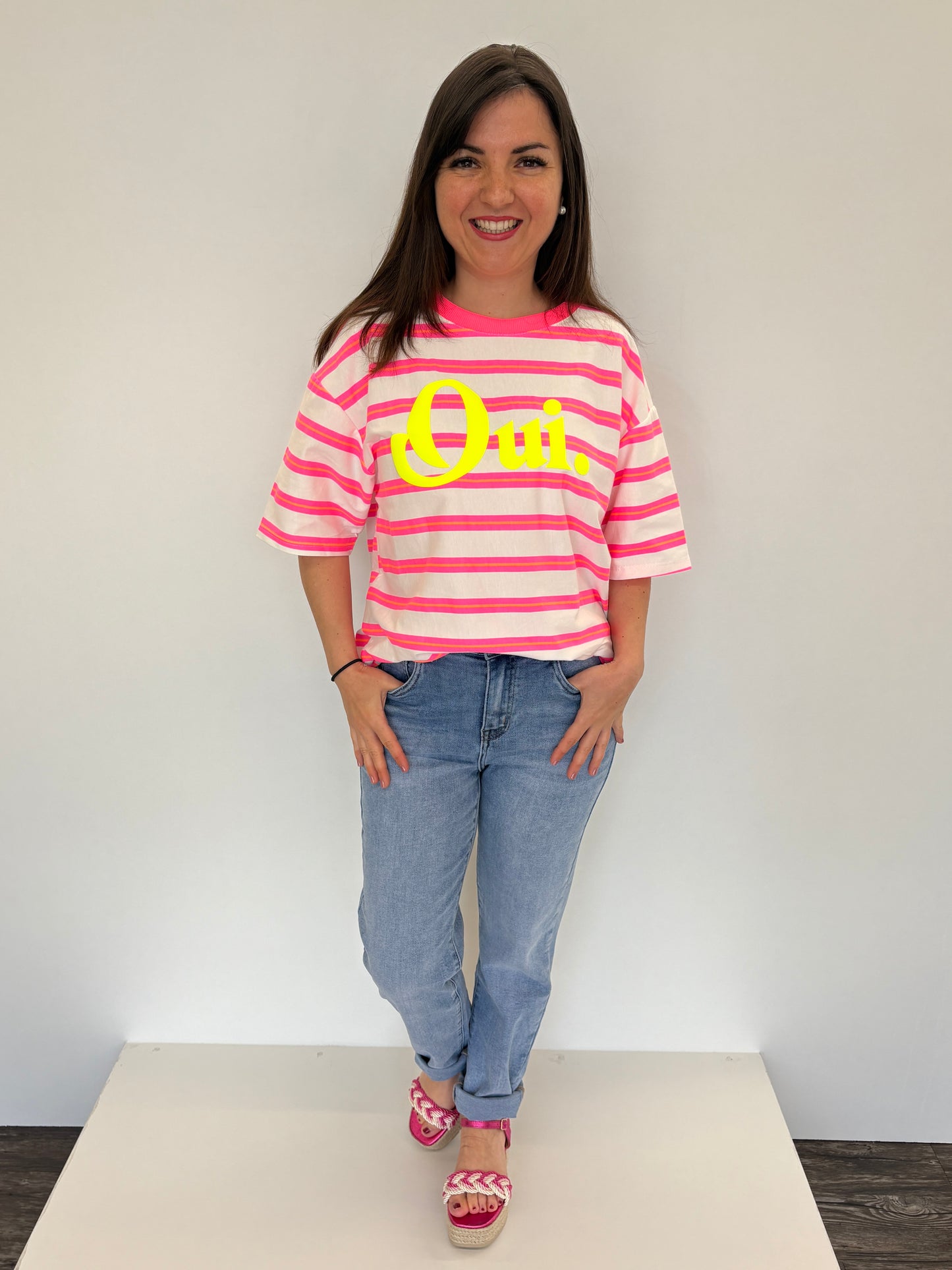 Streifen-Shirt "Oui" neon, Gr. 36-42