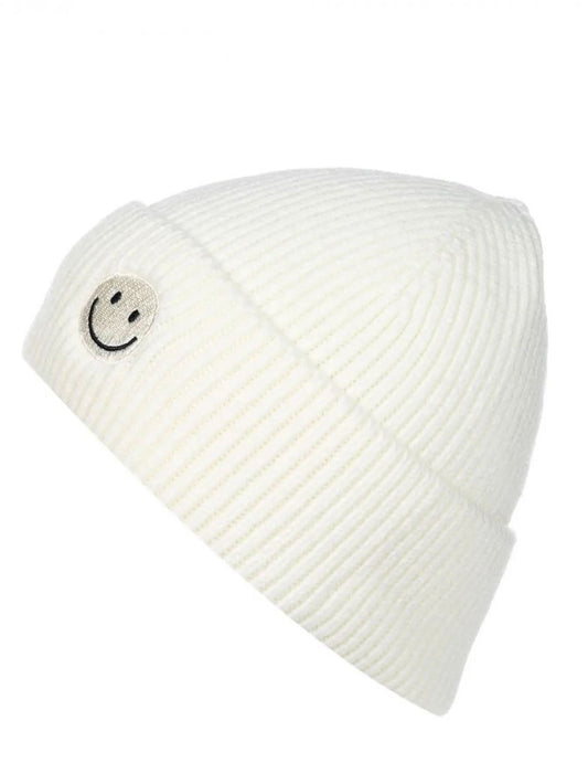 Kuschelige Beanie mit Smiley-Detail wollweiß