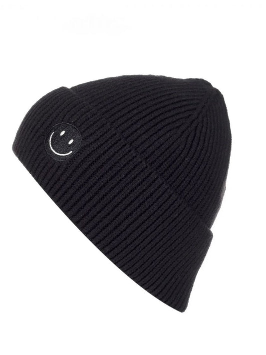 Kuschelige Beanie mit Smiley-Detail schwarz