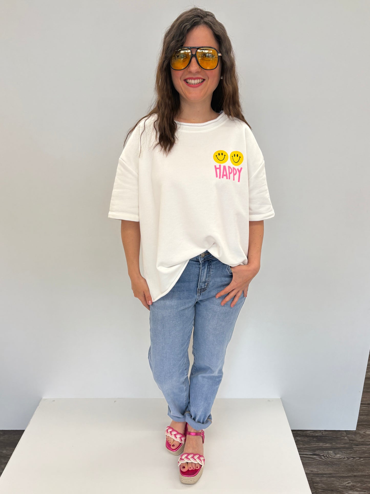 Shirt "Happy" off-white, Gr. 36-42