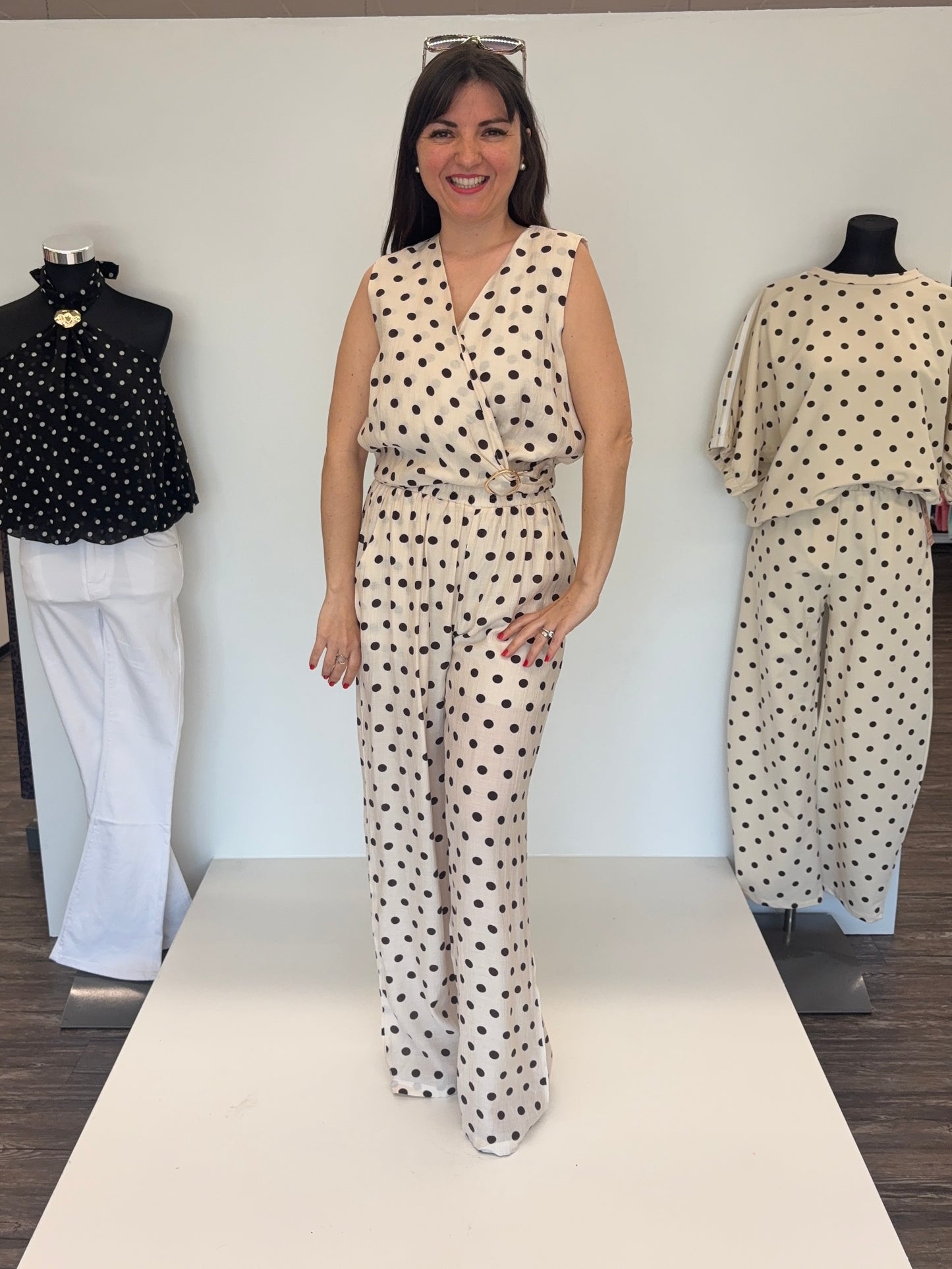 Polka Dots Zweiteiler creme/schwarz, Gr. 36-42