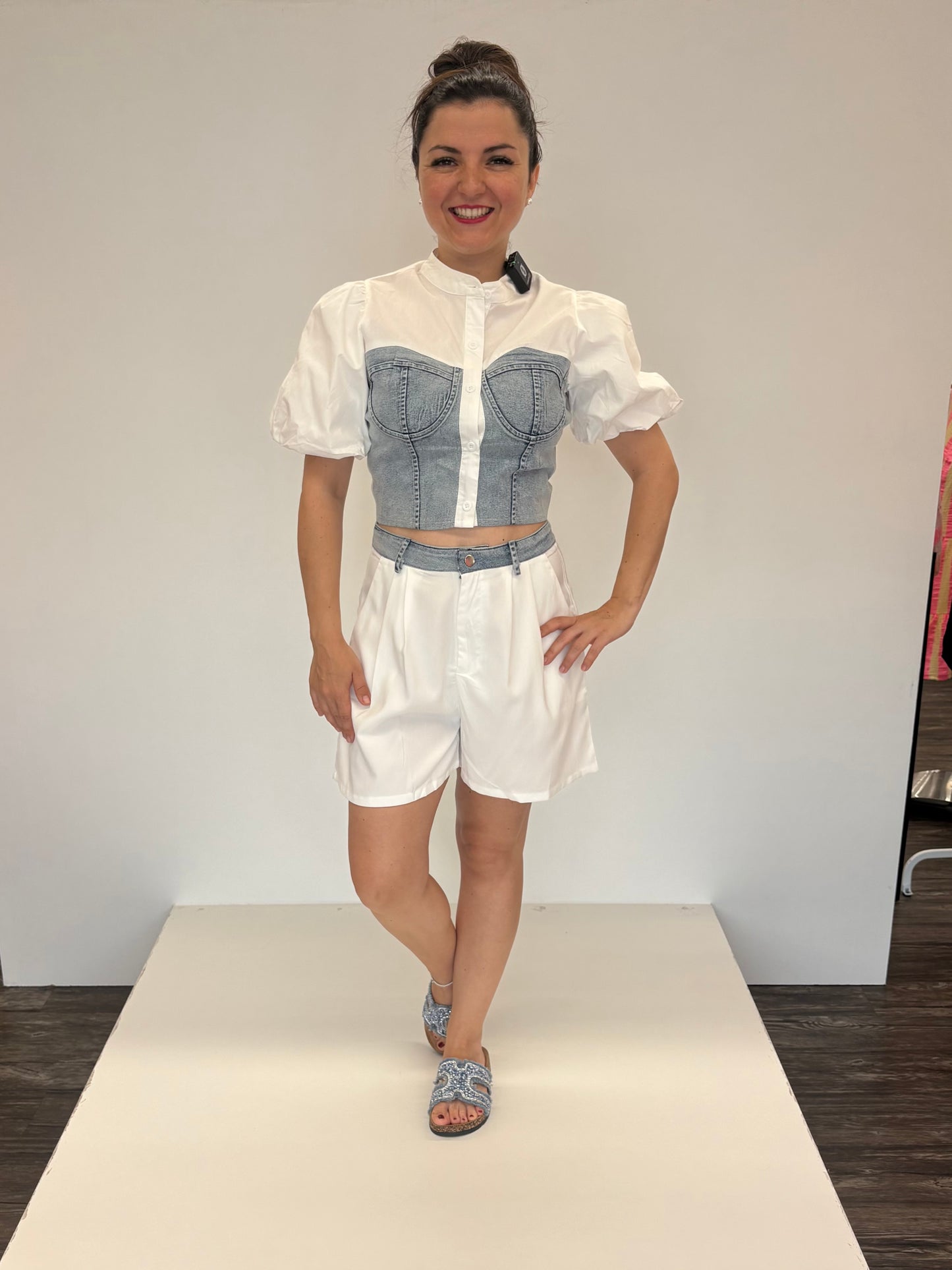 Jeans-Set mit Puffärmeln, Gr. 36-40