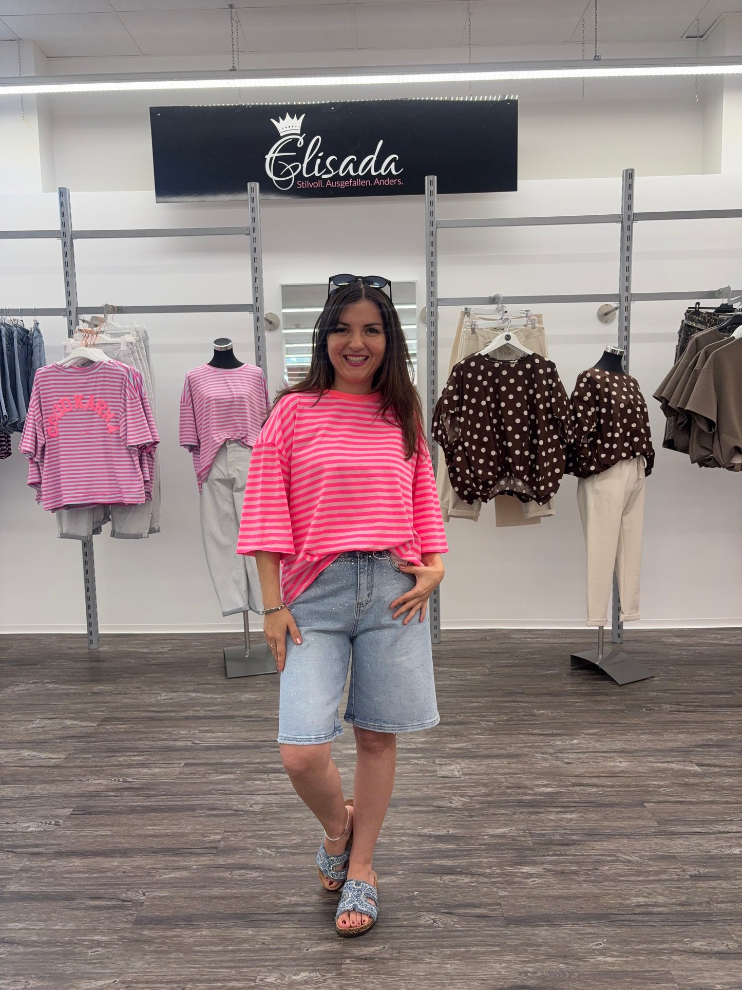 Streifenshirt neonpink, Gr. 36-42