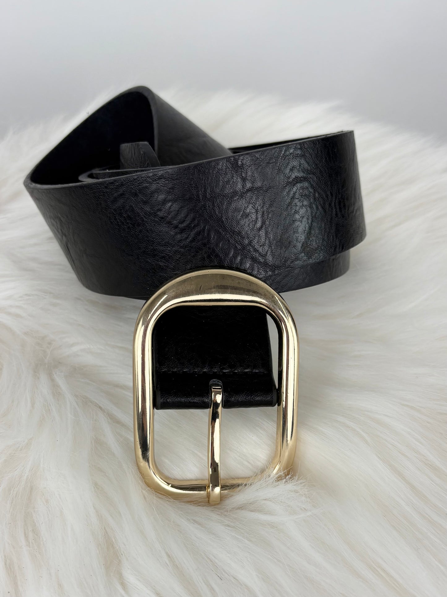 Gürtel schwarz goldene Schnalle, 85 cm-105 cm
