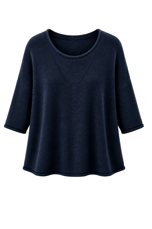 Basic Pullover "Lena" Rundhalsauschnitt  dunkelblau, Gr. 36-42