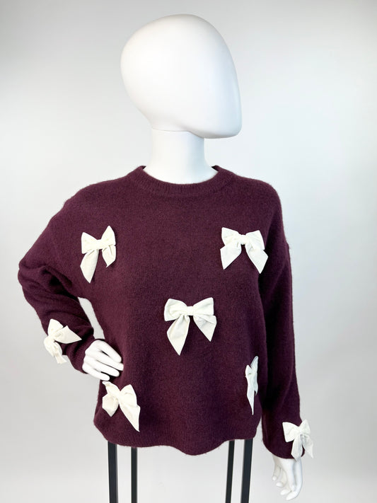 Kuschelpullover mit Schleifen bordeaux, Gr. 36-42
