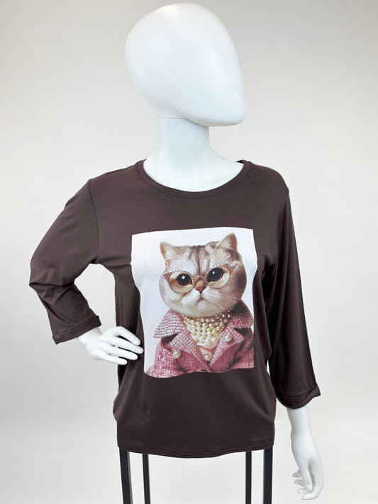 Shirt Katze schokobraun, Gr. 34-38
