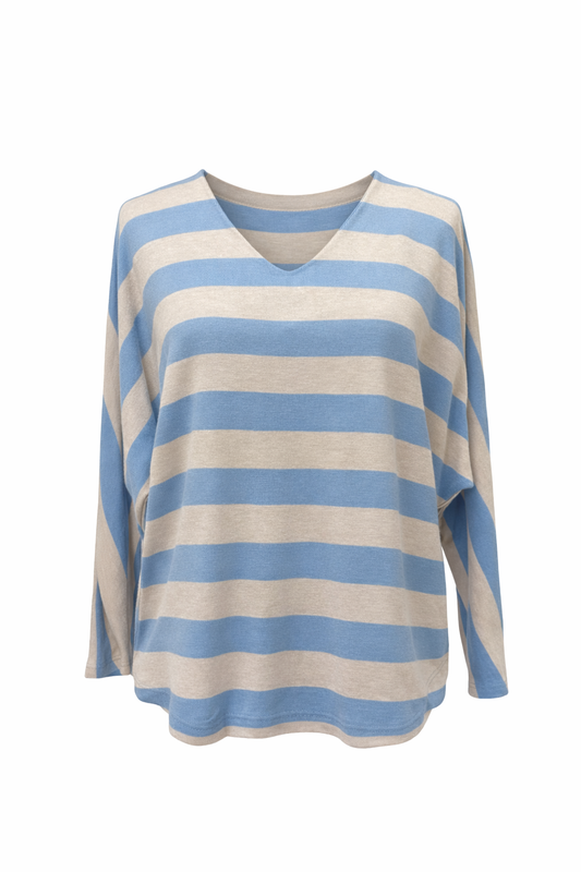 Gestreifter Damen Pullover mit V-Ausschnitt & Schleifendetail, Größe 36-42