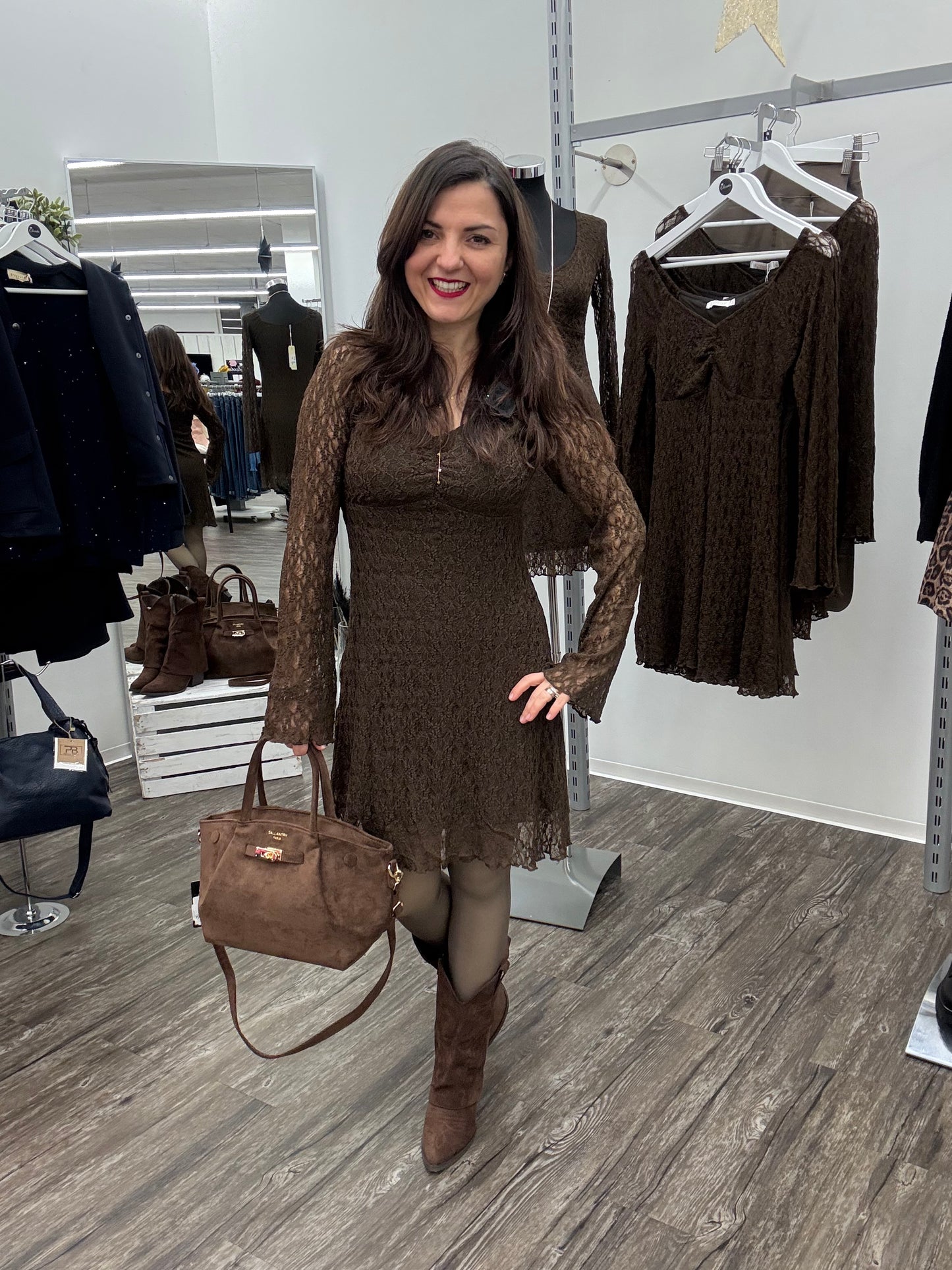 Spitzenkleid schokobraun, Gr. 34-40