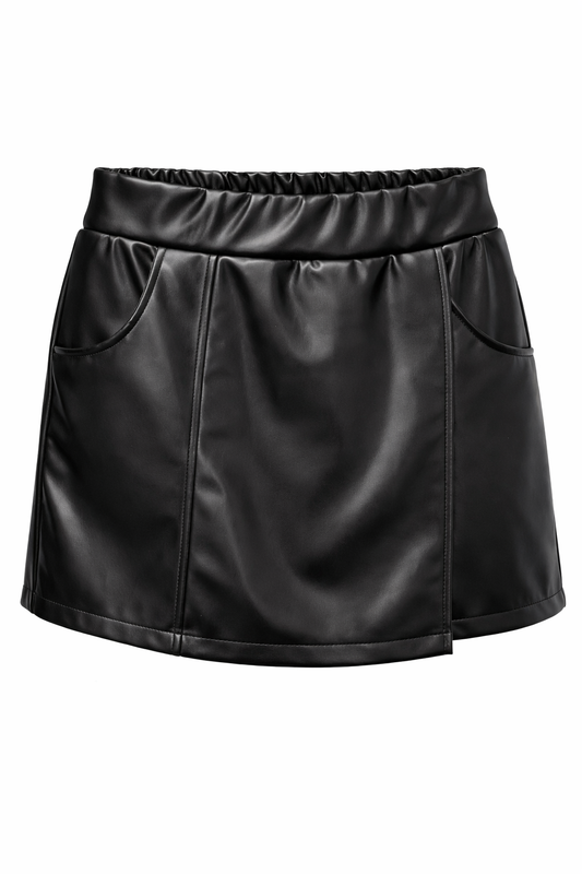 Skort Lederlook schwarz, Gr. 36-42