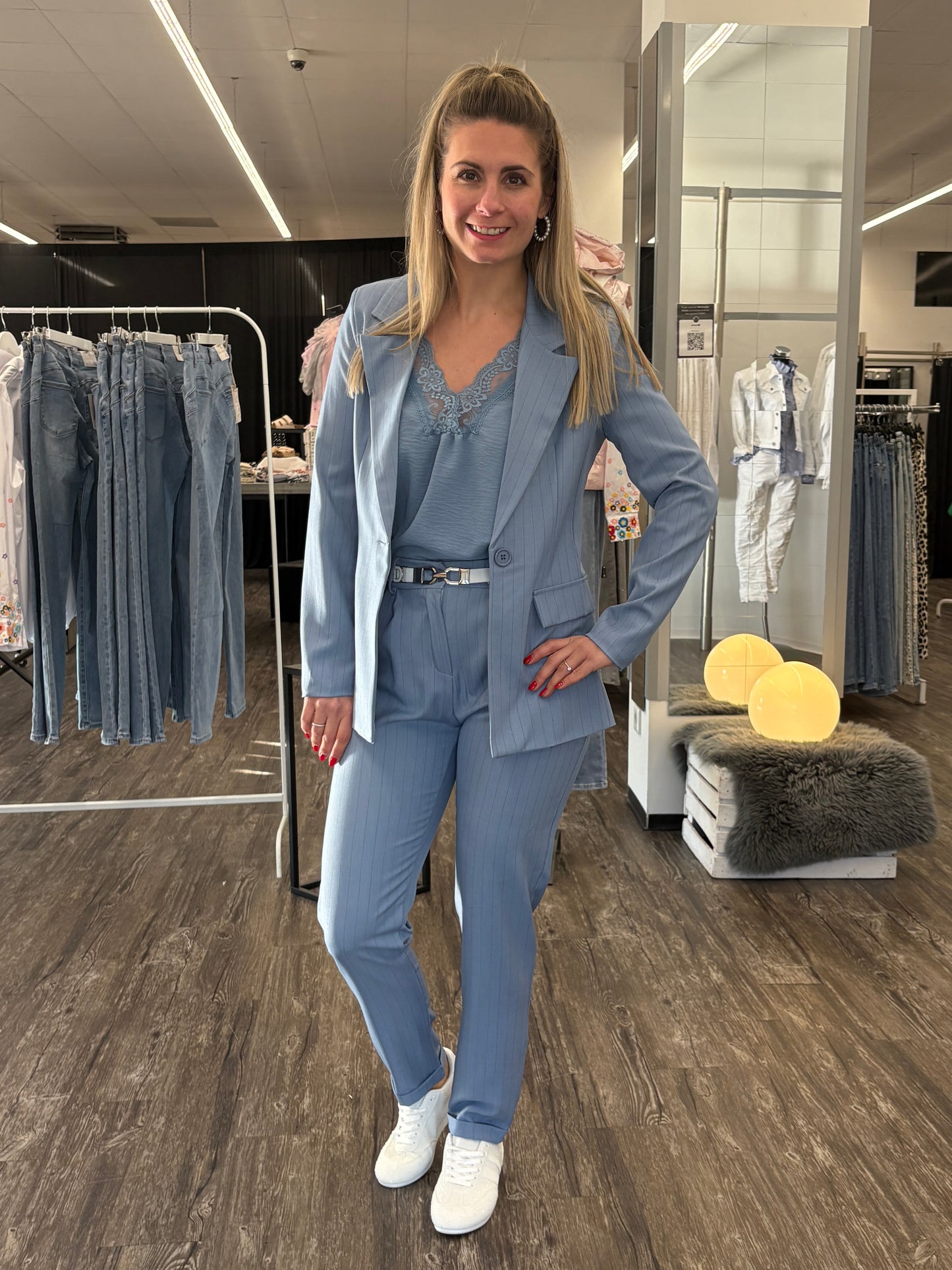 Stoffhose Nadelstreifen dusty blue, 34-42