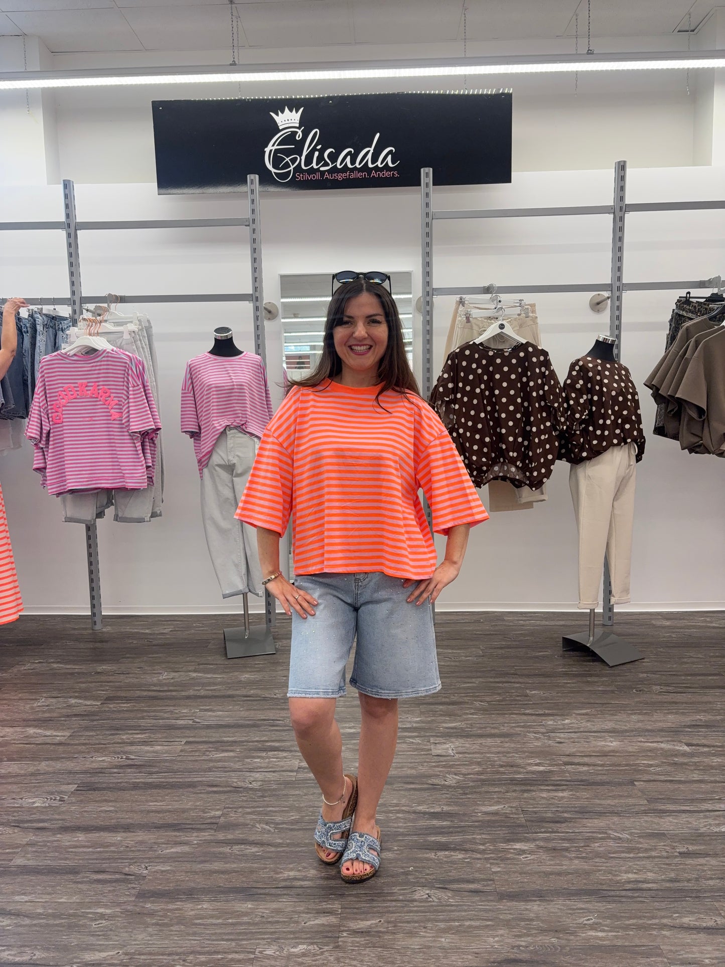 Streifenshirt neonorange, Gr. 36-42