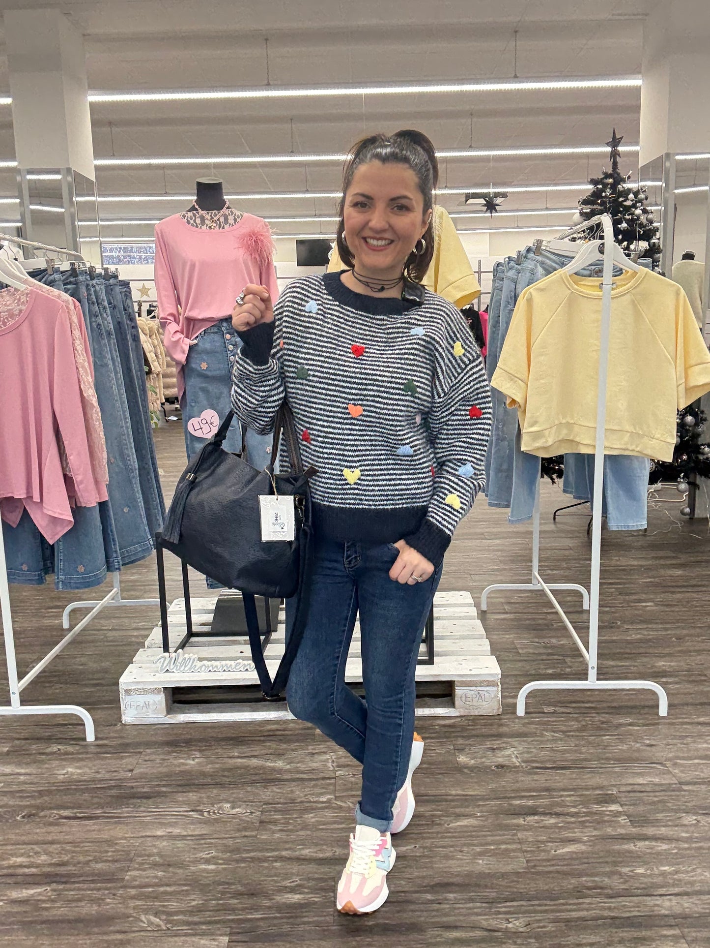 Strickpullover Streifen + Herzen, Gr. 34-40