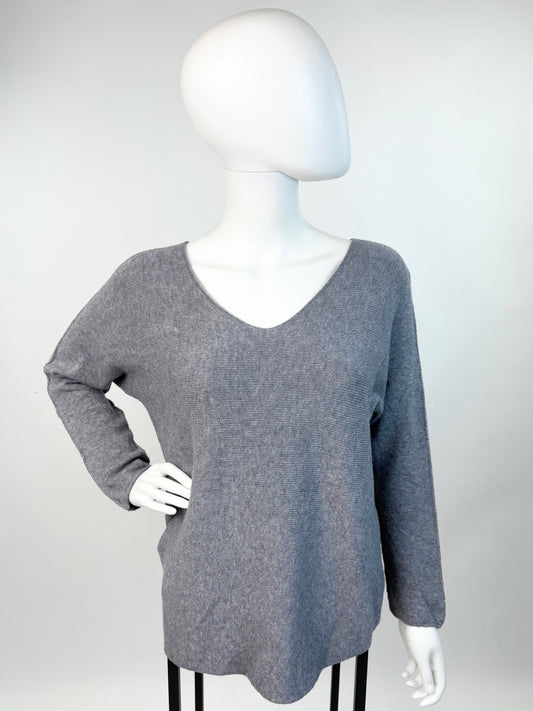 Feinstrickpullover V-Neck grau, Gr. 36-42