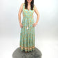 Kleid mit Blumen lang grün, Gr. 36-40